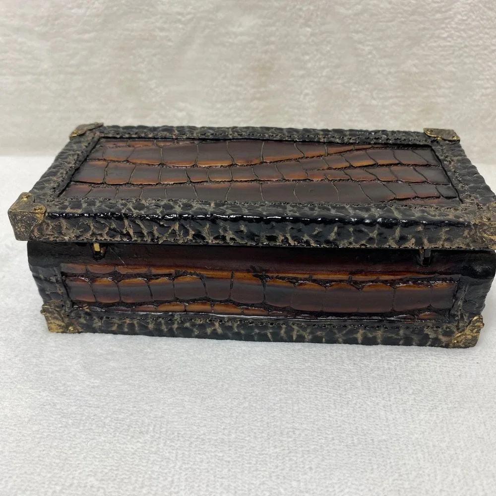 Ornate Faux Crocodile Type Embossed Trinket Jewelry Box‎ Decorative Keepsake